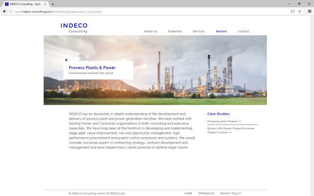 Screenshot Webdesign / Indeco Consulting / Sectors