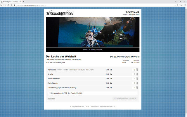 Screenshot Ticketshop / Lachs der Weisheit